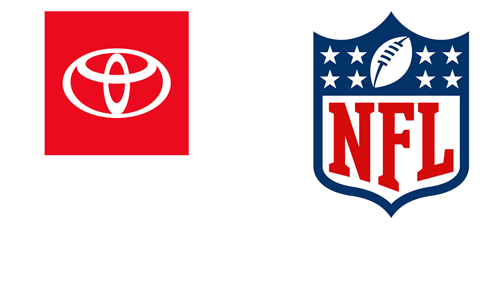 Toyota logo shown to the left of the NFL logo, Displayed underneath in white type is 'Official Automotive Partner of the NFL.